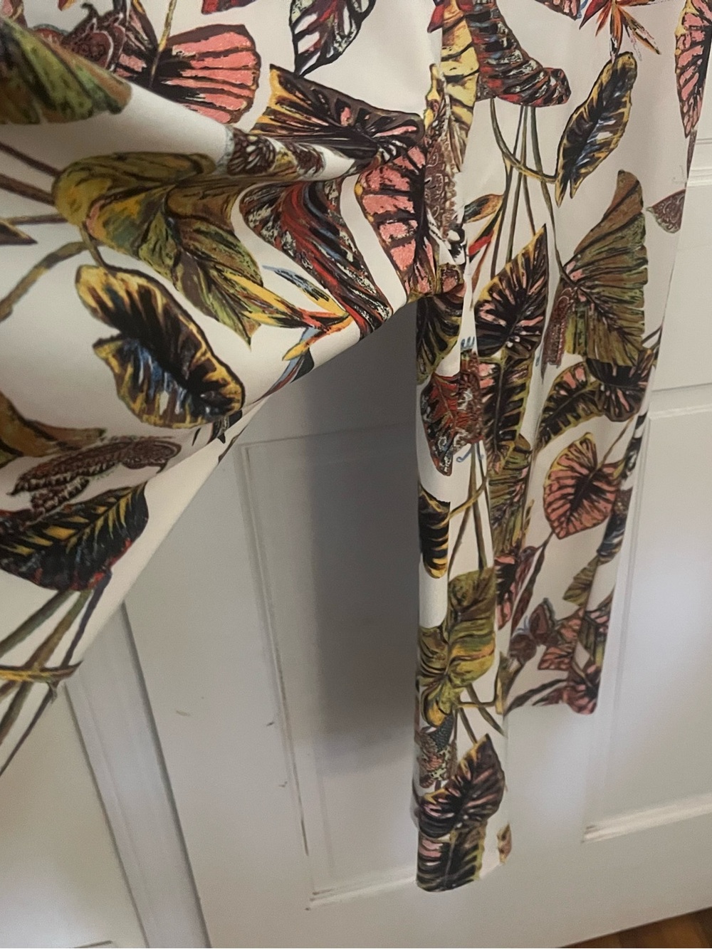 Attitudes by Renee White Maxi culotte Dress with Green and Pink Leaf Print - Picture 3 of 6